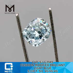 CUSCINO SI1 DA 5,13 CT BLU CHIARO diamanti da laboratorio certificati IGI Certified Sustainable Sparkle丨Messigems CVD S-LG3949