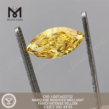 3,12CT Diamonds in coltura di laboratorio giallo marchese VS1 EX EX CVD LG671422732 