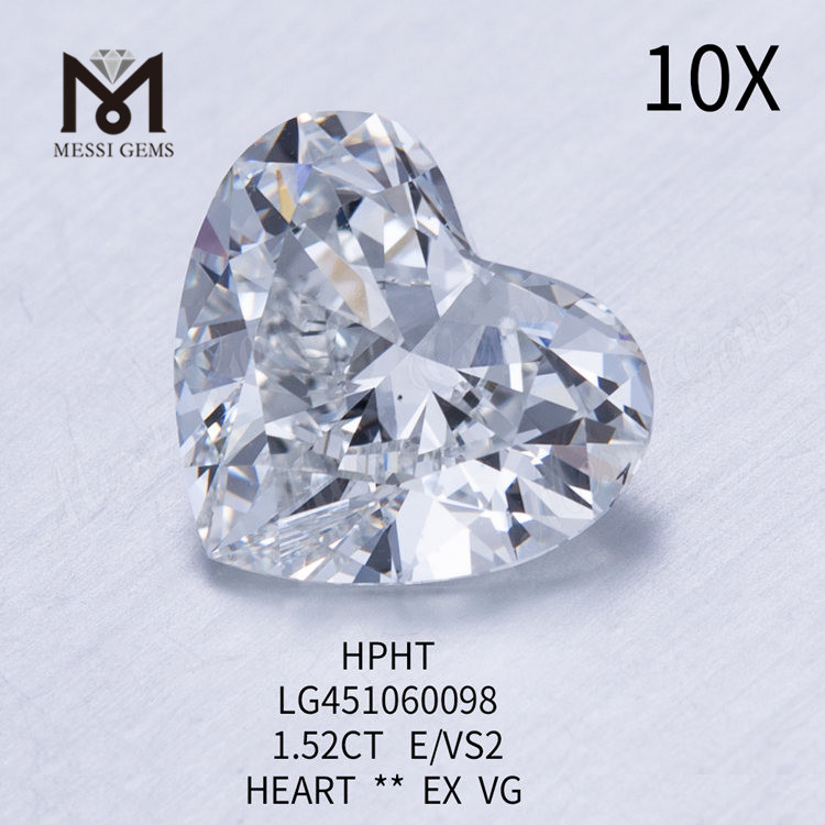 Diamante coltivato in laboratorio HPHT da 1,52 carati HEART BRILLIANT E VS2