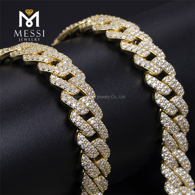 Catena da uomo con catena a maglia cubana in argento sterling 925 con diamante Vvs Moissanite