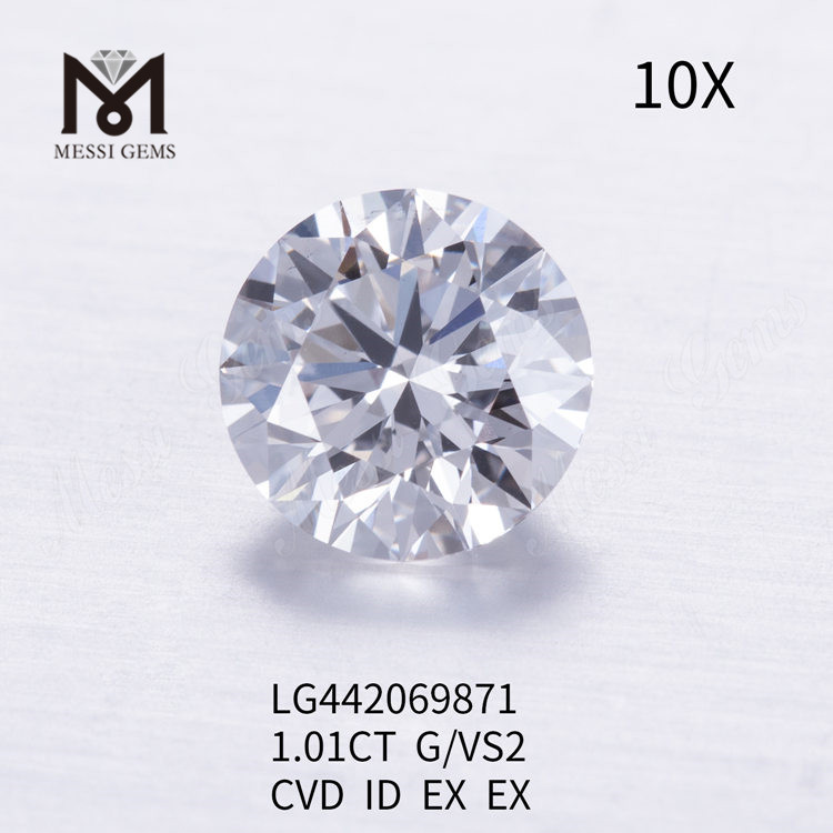 1.01 carati G VS2 Diamante rotondo BRILLIANT IDEAL coltivato in laboratorio