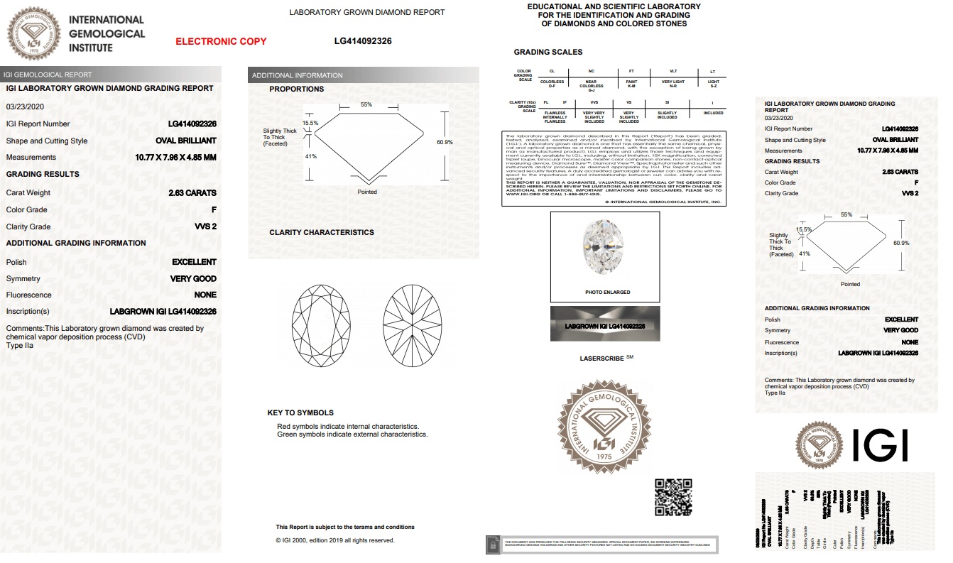 diamante hpht all\'ingrosso con certificato IGI 2.63ct F VVS2 prezzo del diamante coltivato in laboratorio per carato