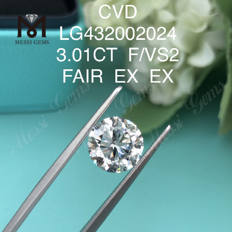 3.01 Carati F/VS2 Round Lab Grown Diamond EX EX Cvd Diamond Wholesale