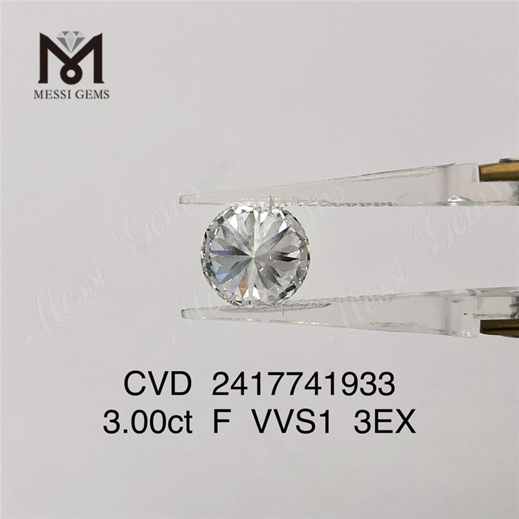 3CT F lab diamond 3EX diamante cvd coltivato in laboratorio a forma rotonda in vendita