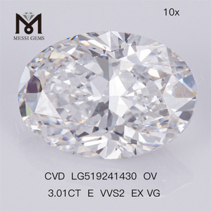3.01ct E VVS2 EX VG OVAL CVD Diamante artificiale di alta qualità Certificato IGI