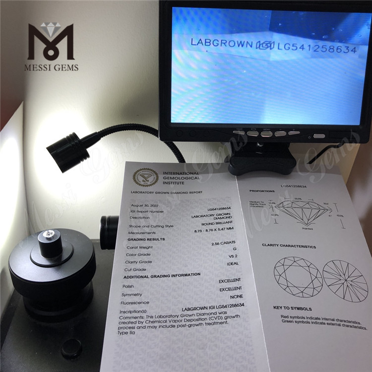 Prezzo all'ingrosso del diamante coltivato in laboratorio rotondo artificiale G da 2,56 ct in vendita