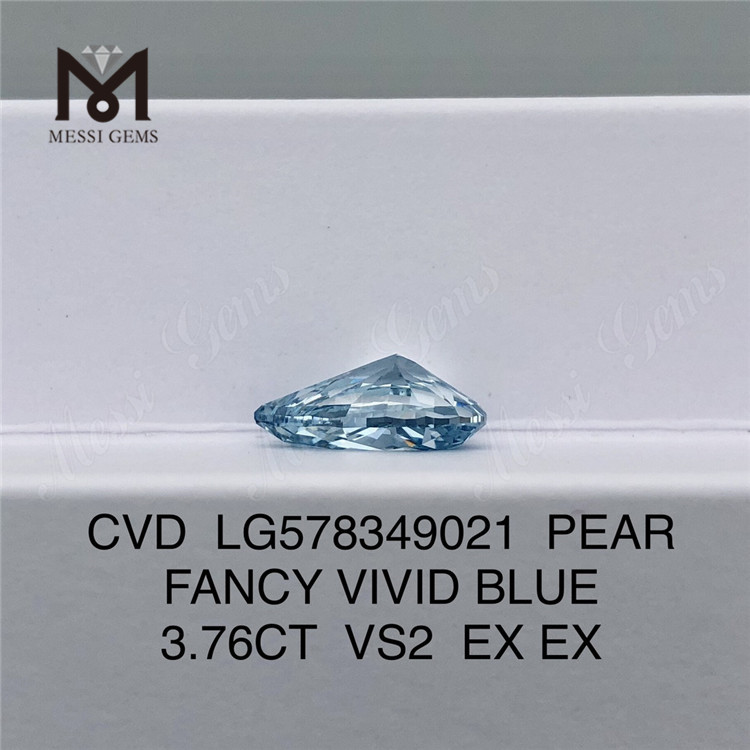 3.76CT VS2 EX EX diamanti sintetici coltivati ​​in laboratorio PERA FANCY VIVID BLUE CVD LG578349021
