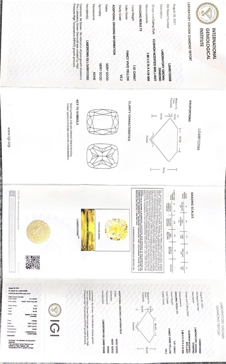 Diamanti da laboratorio all'ingrosso da 1,51 ct FANCY VIVID YELLOW