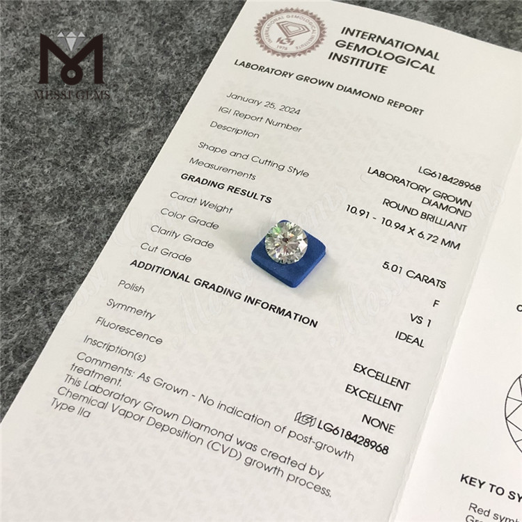 Diamanti creati in laboratorio da 5.01CT F VS1 ID in vendita丨Messigems CVD LG618428968