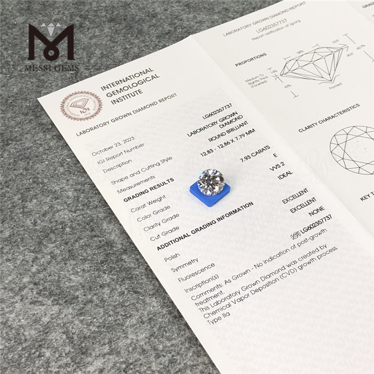 7.93CT E VVS2 ID EX EX diamante cvd online Brillantezza e Bellezza LG602357737