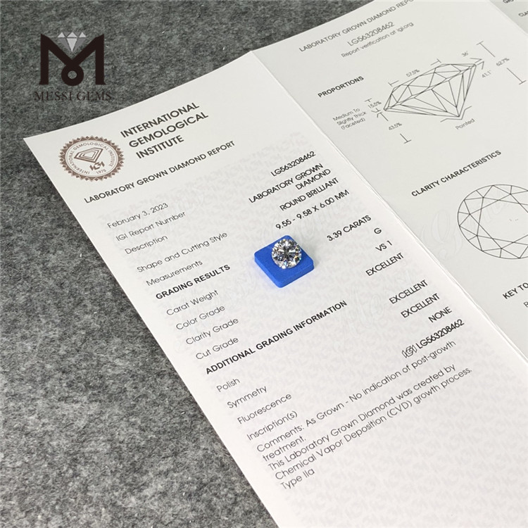 3.39CT G VS1 3EX CVD Lab Grown Diamond LG563208462丨Messigems