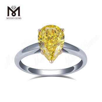 Anello con diamante solitario Elegance da 3 carati coltivato in laboratorio con diamante giallo a pera