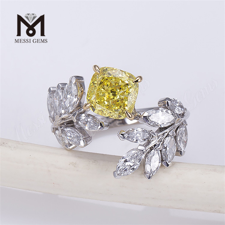 Diamante giallo coltivato in laboratorio Simbolo dell\'amore duraturo Anello con taglio a cuscino da 1 carato