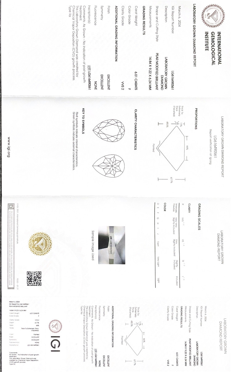 Diamanti coltivati ​​a pera da 6 ct