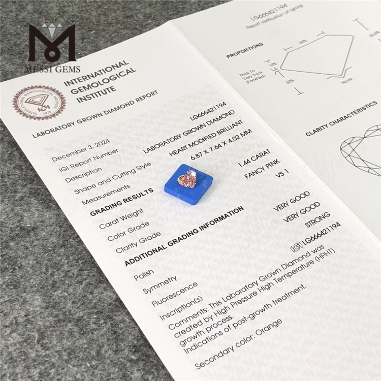 1.44ct vs1 Fancy HS Pink Lab Create Diamonds Hpht LG66421194