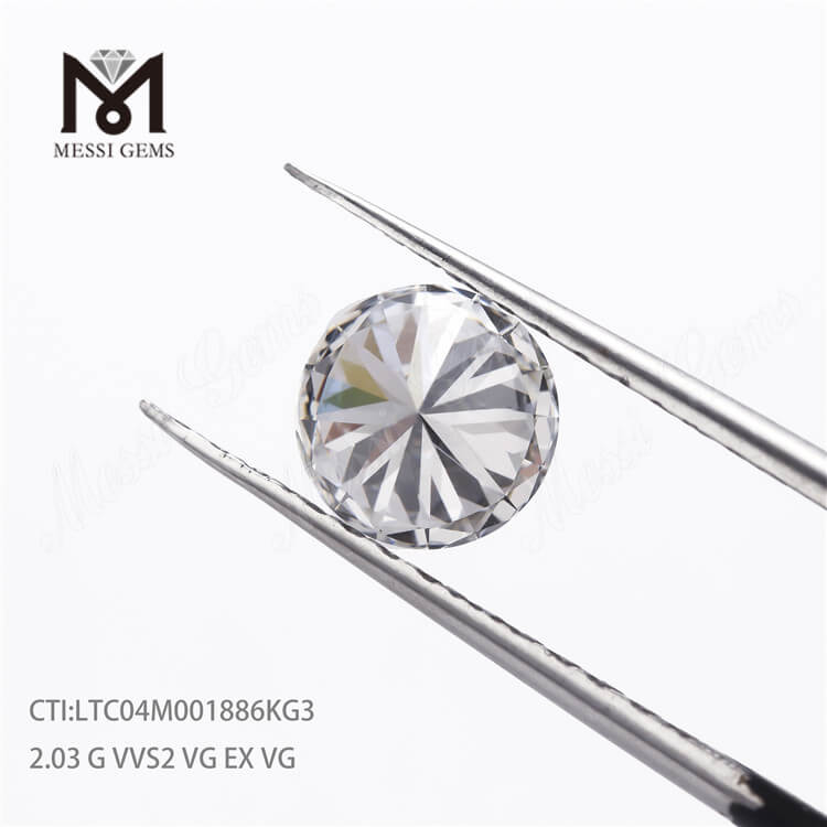 Prezzo sciolto Prezzo del diamante cvd sintetico da 2,03 ct Lab Grown Diamante rotondo HPHT G VVS2 VG