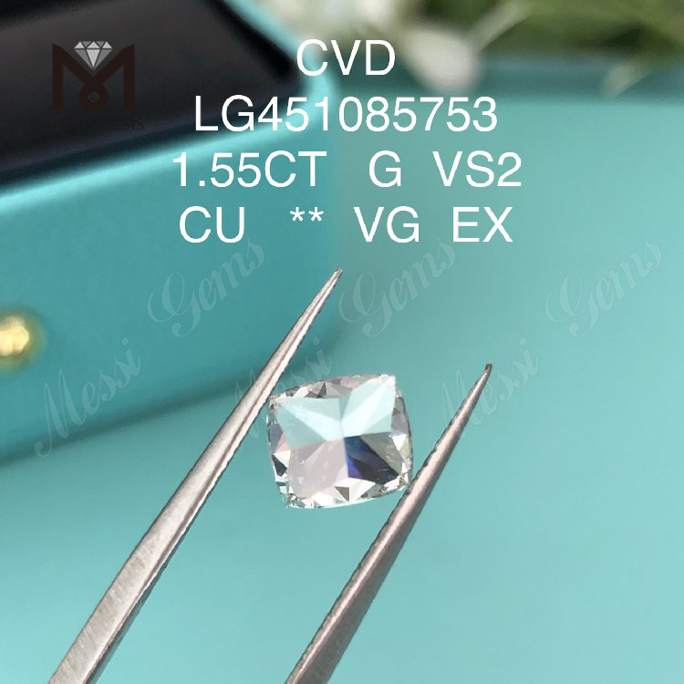 1,55 carati g vs2 cvd prezzo di fabbrica del diamante coltivato in laboratorio con taglio a cuscino