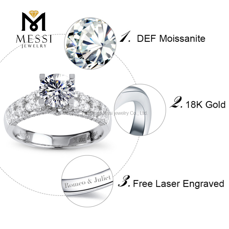 Anello da sposa in oro bianco 1 carato con moissanite