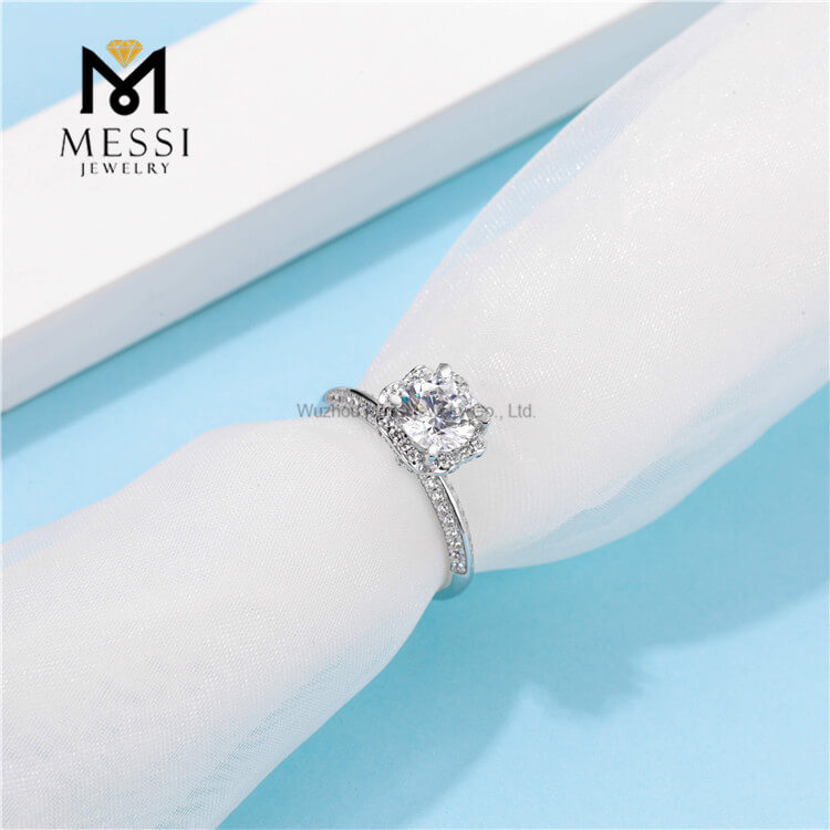 DEF VVS Anello in argento sterling 925 placcato oro 18k con pietra moissanite da 1 ct