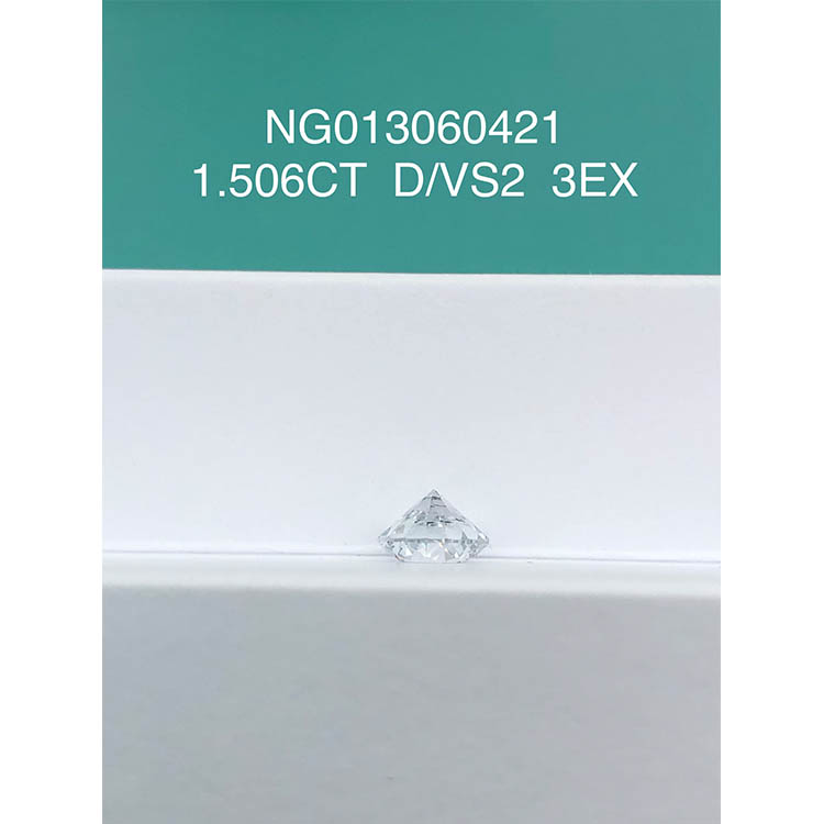 Diamante rotondo bianco coltivato in laboratorio 1.506 ct VS2 D Color