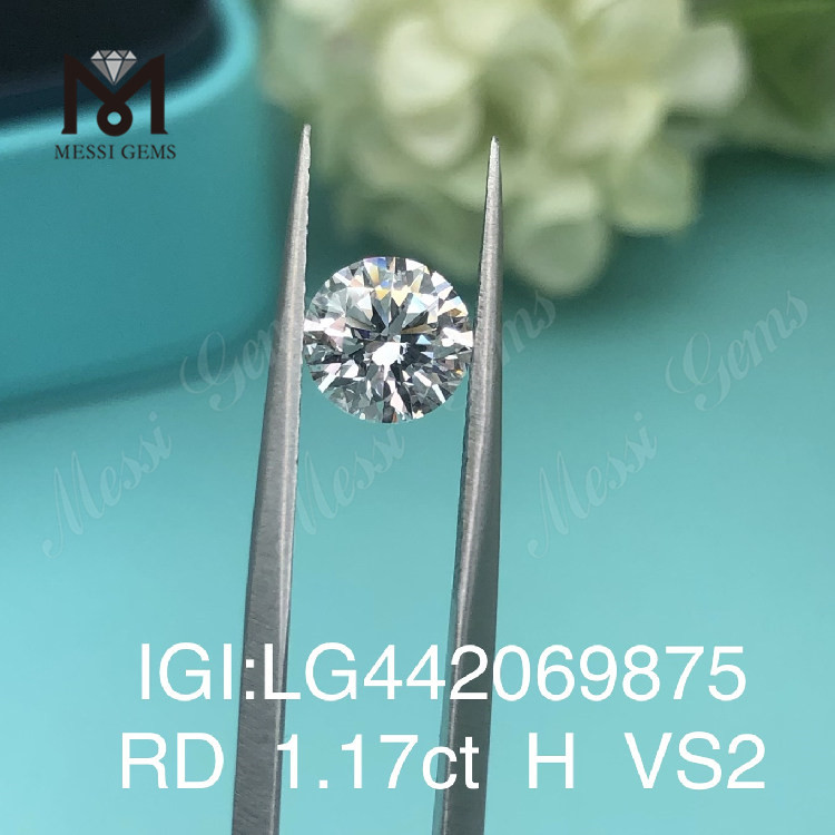 1.17 carati H VS2 IDEAL ROUND BRILLIANT Diamante da 1 carato coltivato in laboratorio