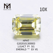 1.014ct FVY diamante sciolto da laboratorio SI1 taglio smeraldo