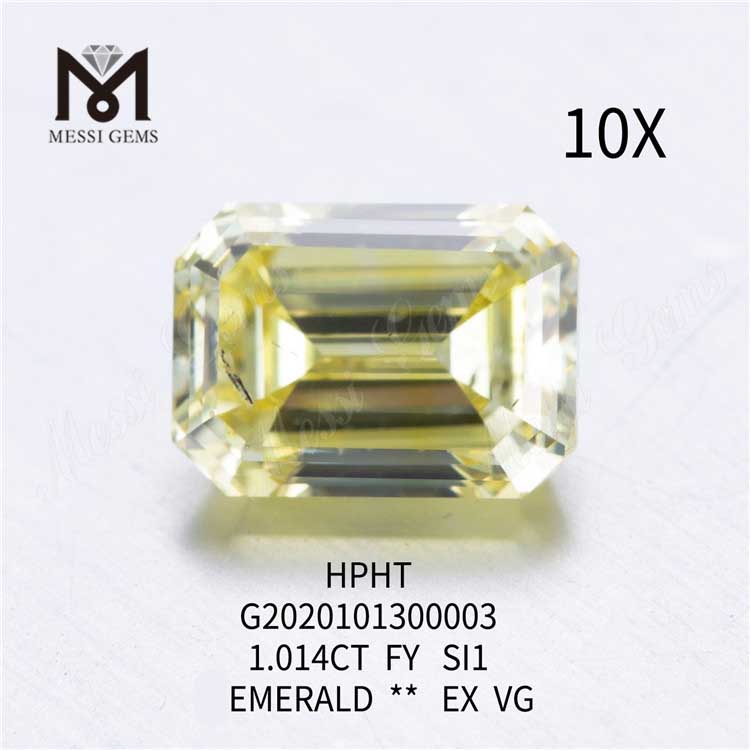 1.014ct FVY diamante sciolto coltivato in laboratorio taglio smeraldo SI1