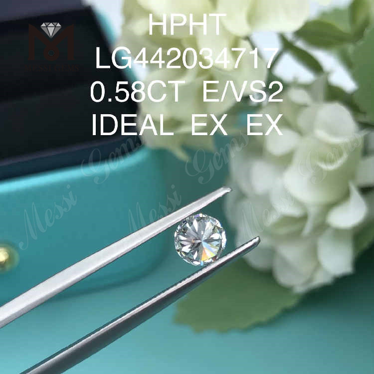 0.58CT E/VS2 diamante rotondo coltivato in laboratorio IDEAL EX EX