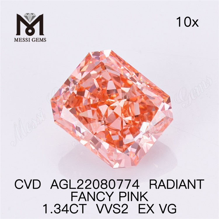 Diamante da laboratorio 1.34CT FANCY PINK VVS2 EX VG RADIANT CVD AGL22080774