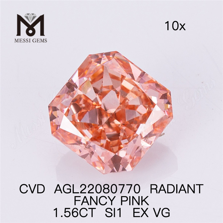 Diamante rosa sintetico taglio RADIANT 1.56CT FANCY SI1 EX VG CVD AGL22080770 
