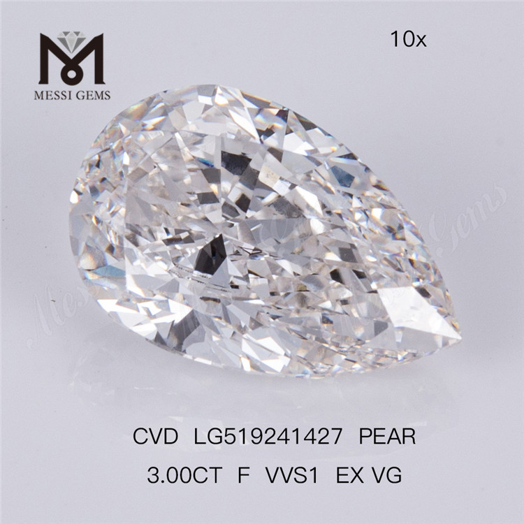 3CT F VVS1 EX VG CVD Lab Grown Diamond Diamante da laboratorio a forma di pera 