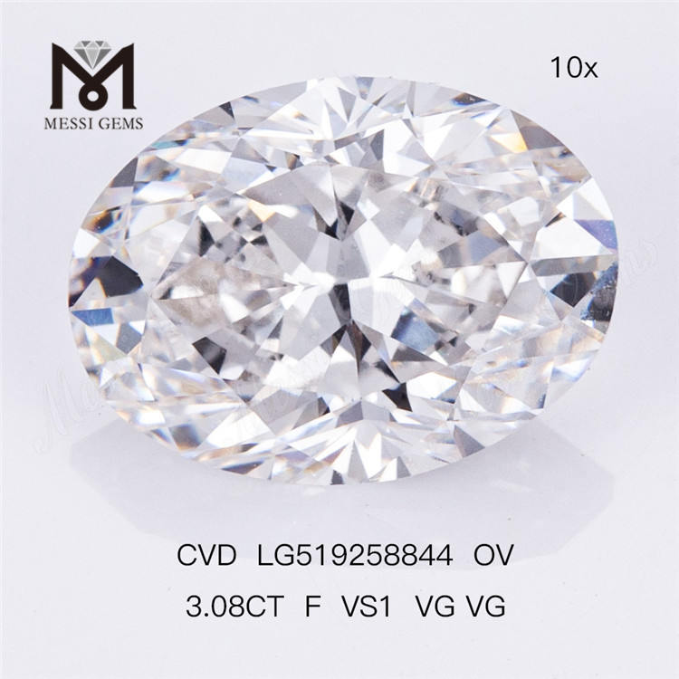3.08ct F VS1 VG VG OVAL diamante sintetico cvd Certificato IGI di alta qualità