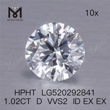 1,02 ct D VVS2 ID EX EX HPHT Diamante sintetico coltivato in laboratorio a taglio brillante rotondo sciolto