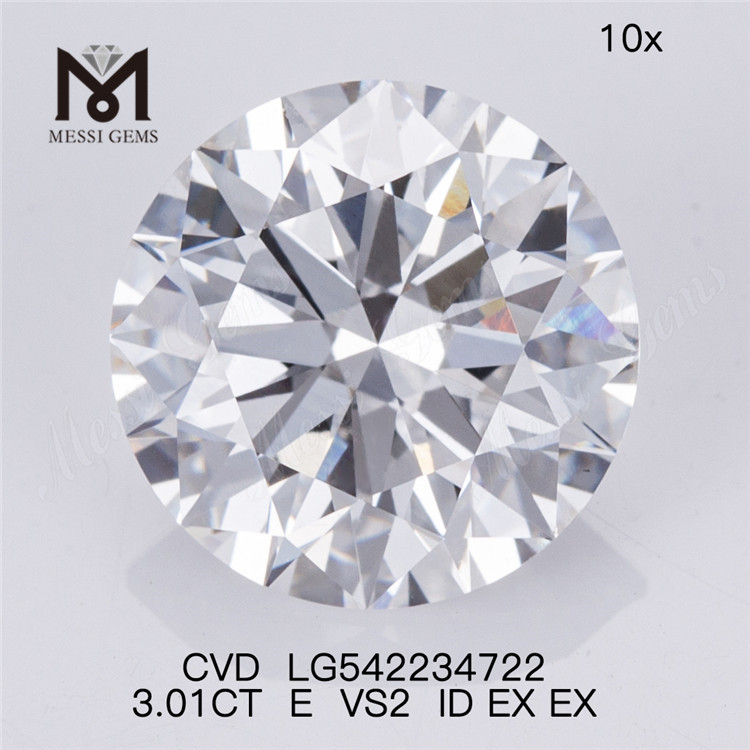 3.01CT E diamante bianco sciolto da laboratorio all'ingrosso forma rotonda diamanti cresciuti dall'uomo