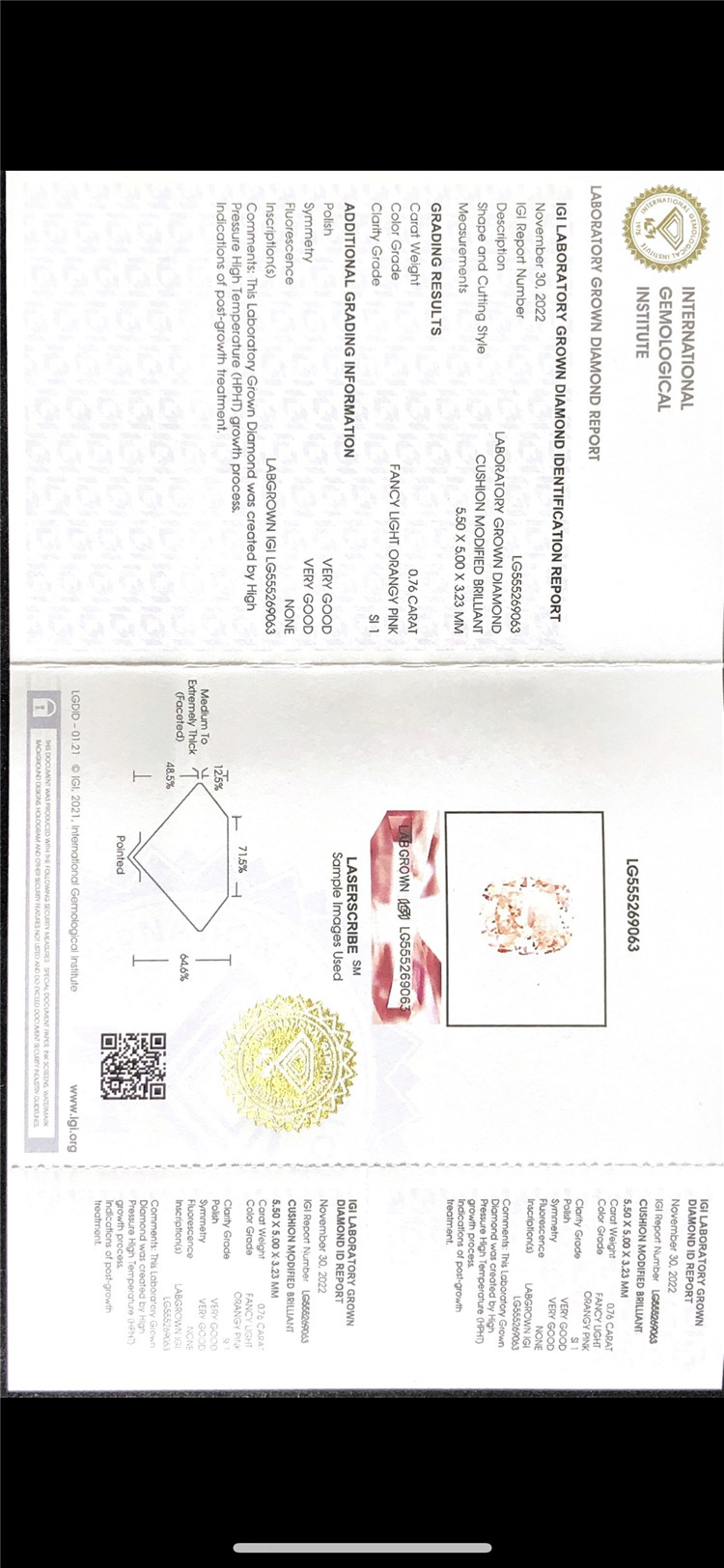 Produttore di diamanti coltivati ​​in laboratorio rosa da 0,76 ct 