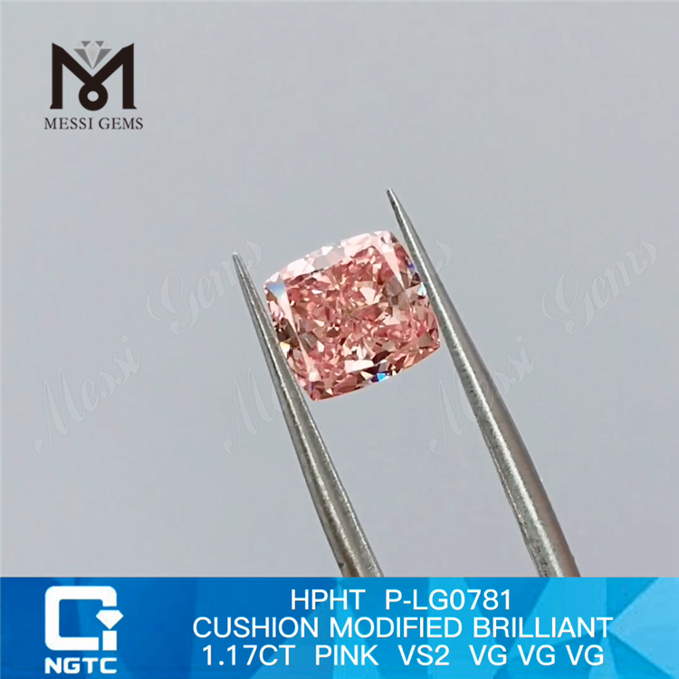 1.17CT CUSHION ROSA VS2 3VG HPHT diamante coltivato in laboratorio P-LG0781 