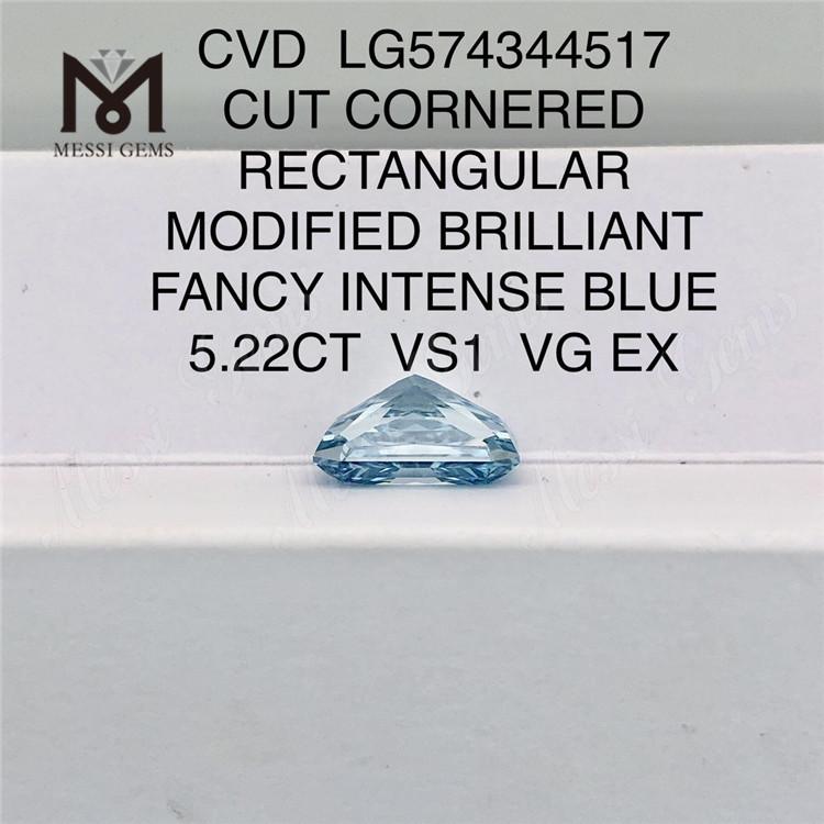 5.22CT RETTANGOLARE FANTASIA BLU INTENSO VS1 VG EX diamanti blu realizzati in laboratorio CVD LG574344517