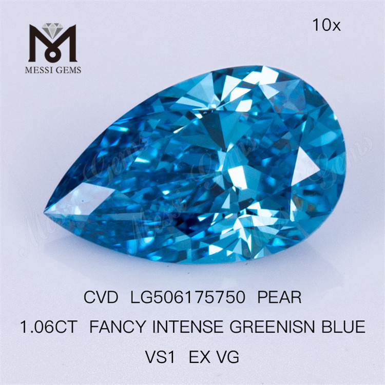 1.06CT FANCY VIVID GREENISN BLUE VS1 EX VG PEAR diamanti blu fatti a mano LG506175750 