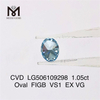 Diamante blu coltivato in laboratorio VS1 taglio ovale da 1,05 ct