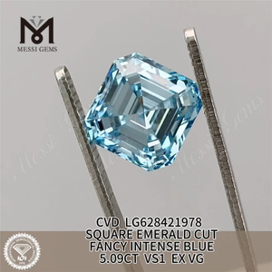 BLU INTENSO FANCY TAGLIO SMERALDO QUADRATO DA 5,09CT VS1 EX VG CVD diamante creato in laboratorio LG628421978丨Messigems 