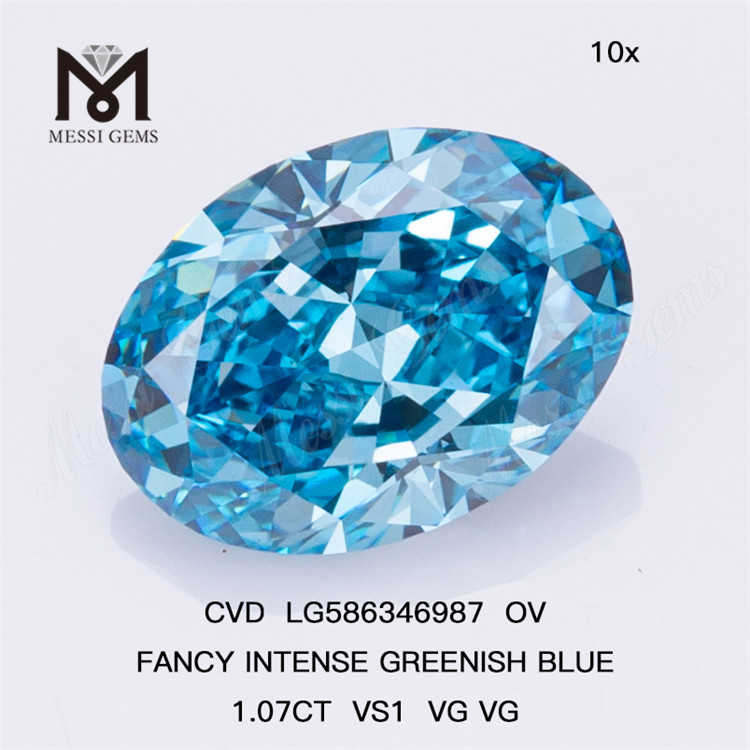 1.07CT VS1 VG VG OV FANCY INTENSO VERDASTRO Blu Ovale Diamante CVD LG586346987