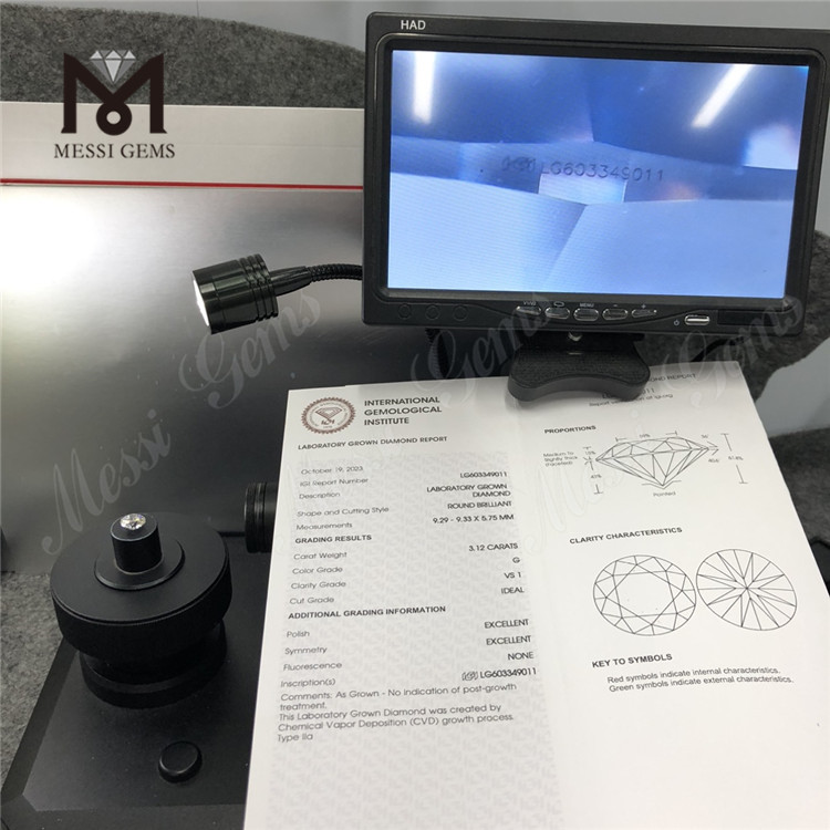 3.12CT G VS1 ID 3ct diamante coltivato cvd LG603349011 Eccellenza ottica丨Messigems 