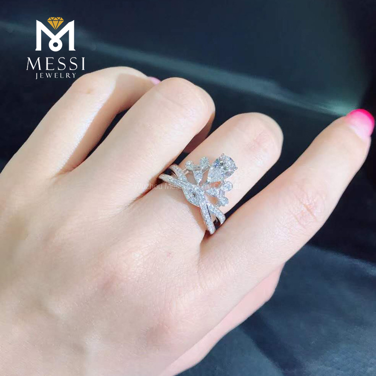 Anelli di fidanzamento da matrimonio a pera da 0,82 carati Gioielli da sposa di lusso in oro reale 18 carati 