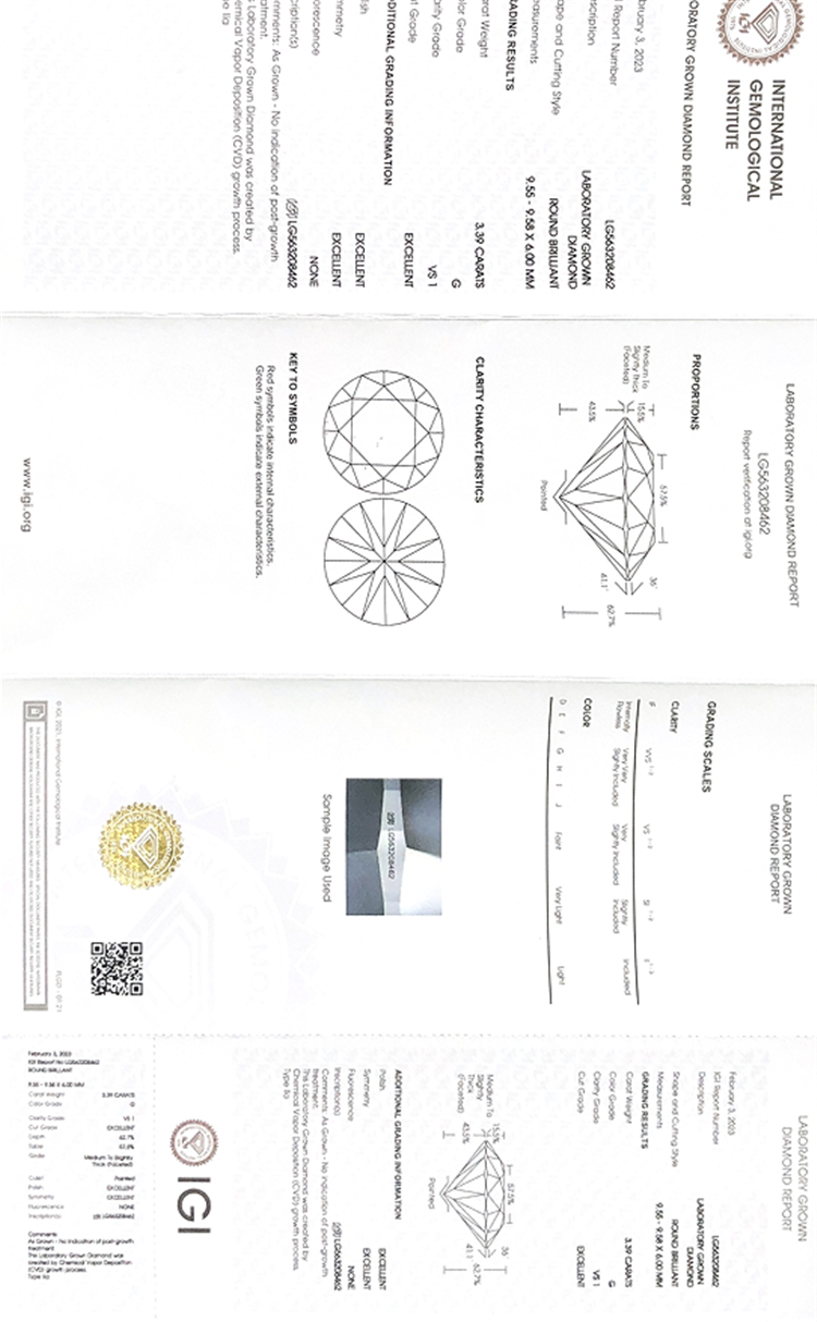 Diamante CVD coltivato in laboratorio da 3 ct