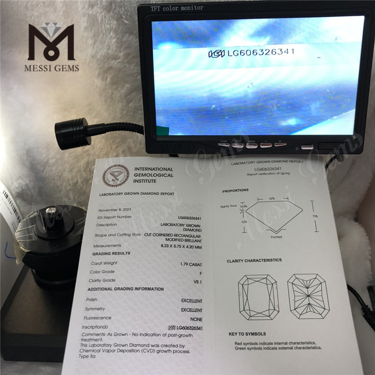 Diamanti classificati IGI RETTANGOLARI da 1,79 CT F VS CVD LG606326341 Perfezione impeccabile丨Messigems 