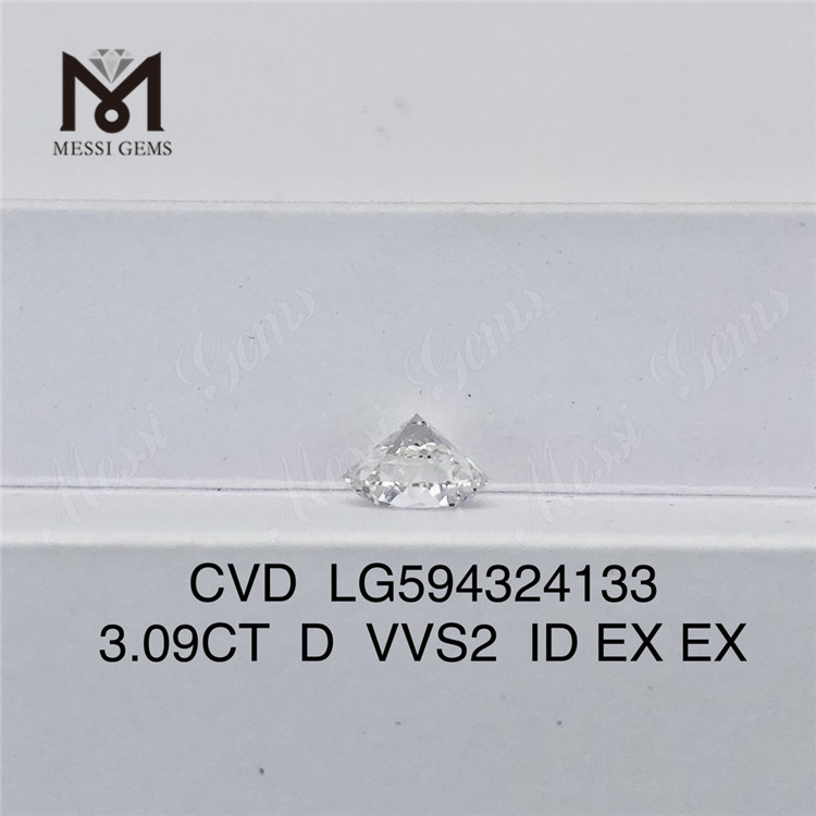 3.09CT D VVS2 ID EX EX CVD Diamanti di produzione di prima qualità LG594324133丨Messigems