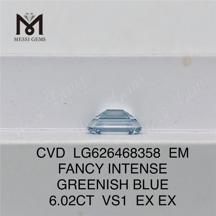 Diamanti coltivati ​​in laboratorio con taglio smeraldo blu da 6,02 CT VS1 CVD LG626468358丨Messigems 