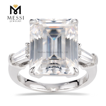 Gioielli in oro 14k 18k tre pietre 4ct grande diamante coltivato in laboratorio taglio smeraldo 3 anello di diamanti