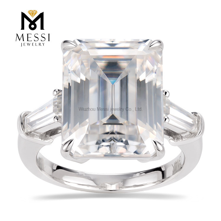 Gioielli in oro 14k 18k tre pietre 4ct grande diamante coltivato in laboratorio taglio smeraldo 3 anello di diamanti