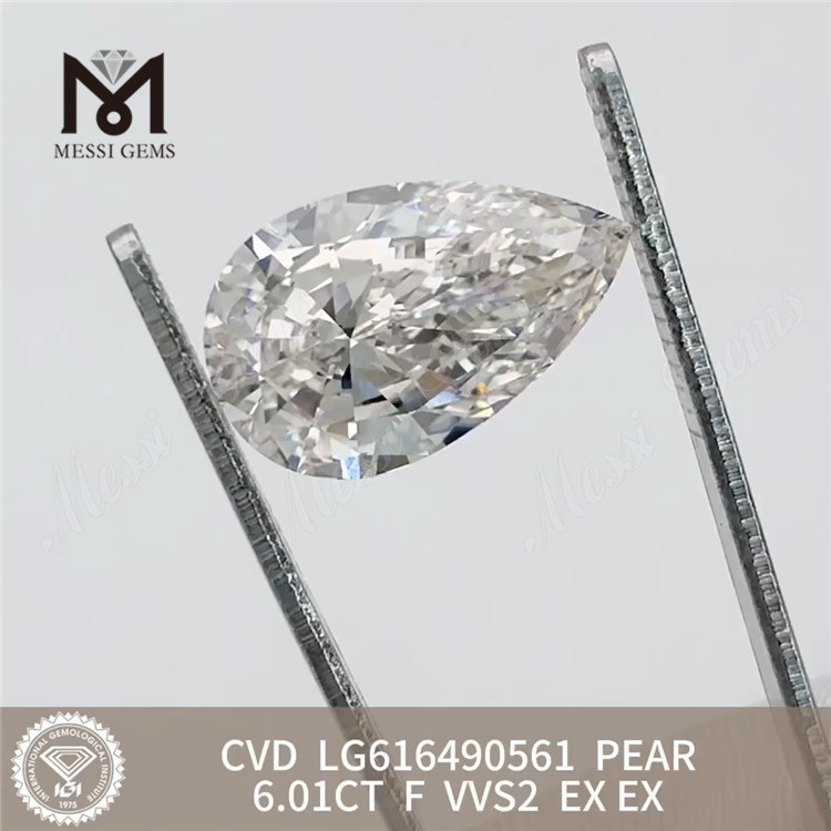 Diamanti coltivati ​​in laboratorio PEAR da 6,01 CT F VVS2 CVD LG616490561丨Messigems 